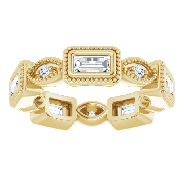 0.77 ct. Straight Baguette & Round Diamond Eternity Band Milgrain Accent Ring-VIRABYANI